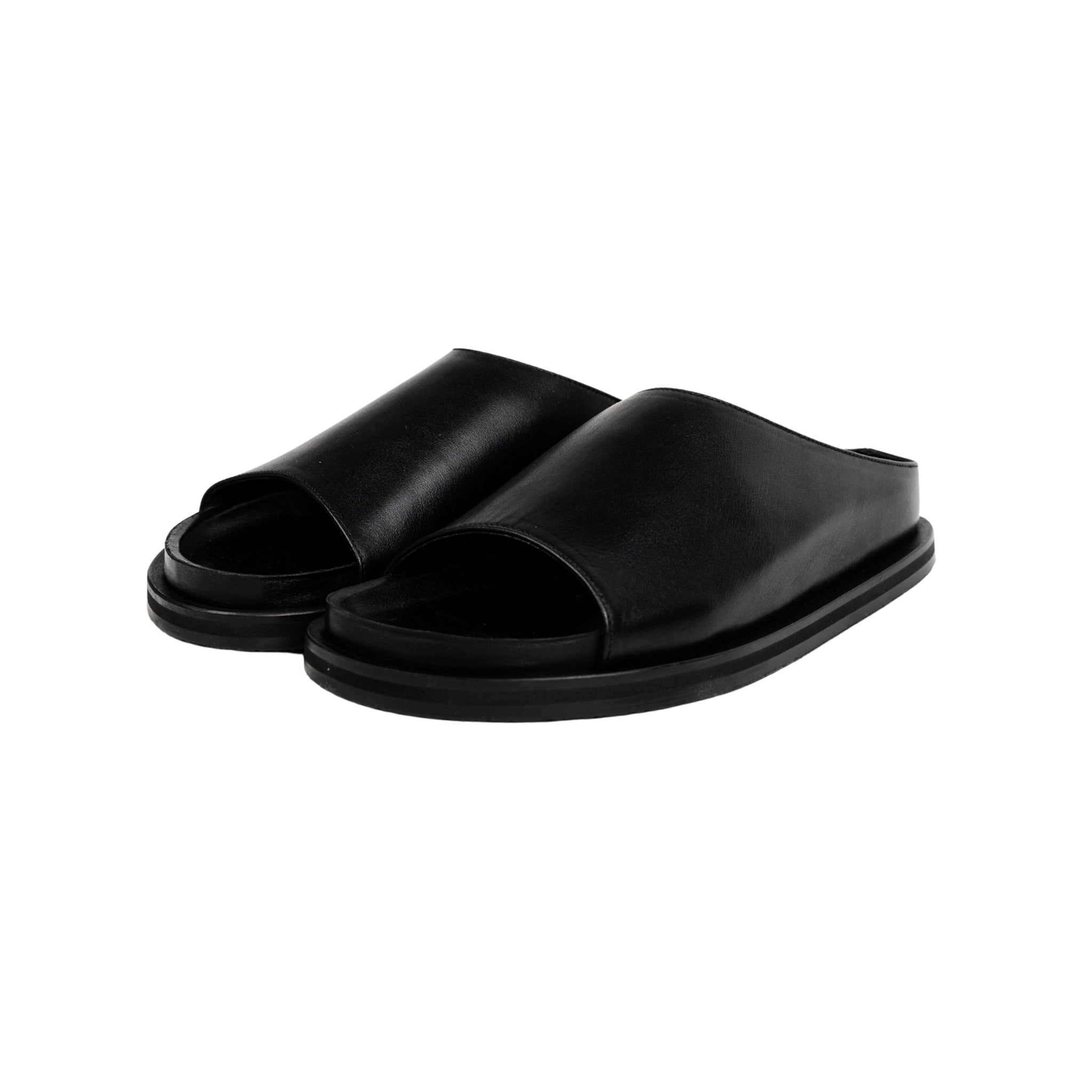 Slide sandalo nero in pelle