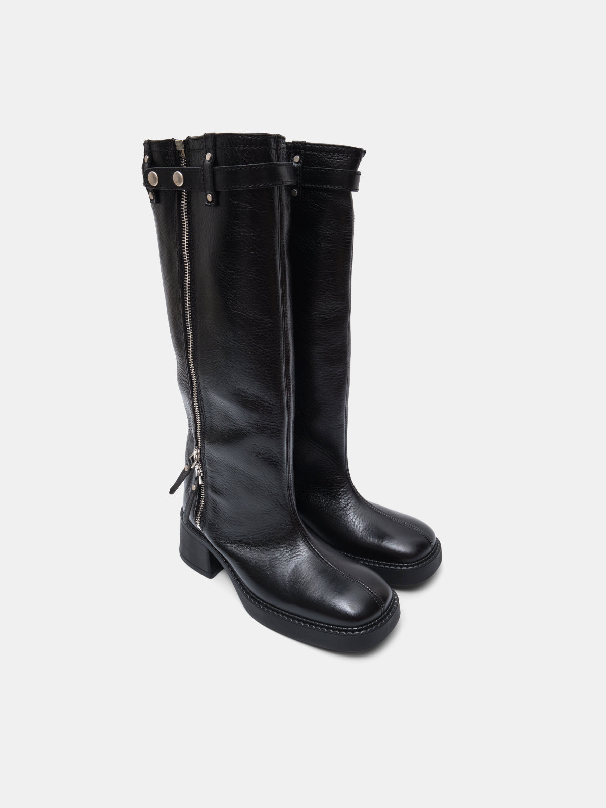 izolda black zipper tall boots E8-4234- BK MIISTA 