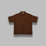 tussah silk cotton mesh knit skipper polo A26SP02SS- BRW AURALEE 