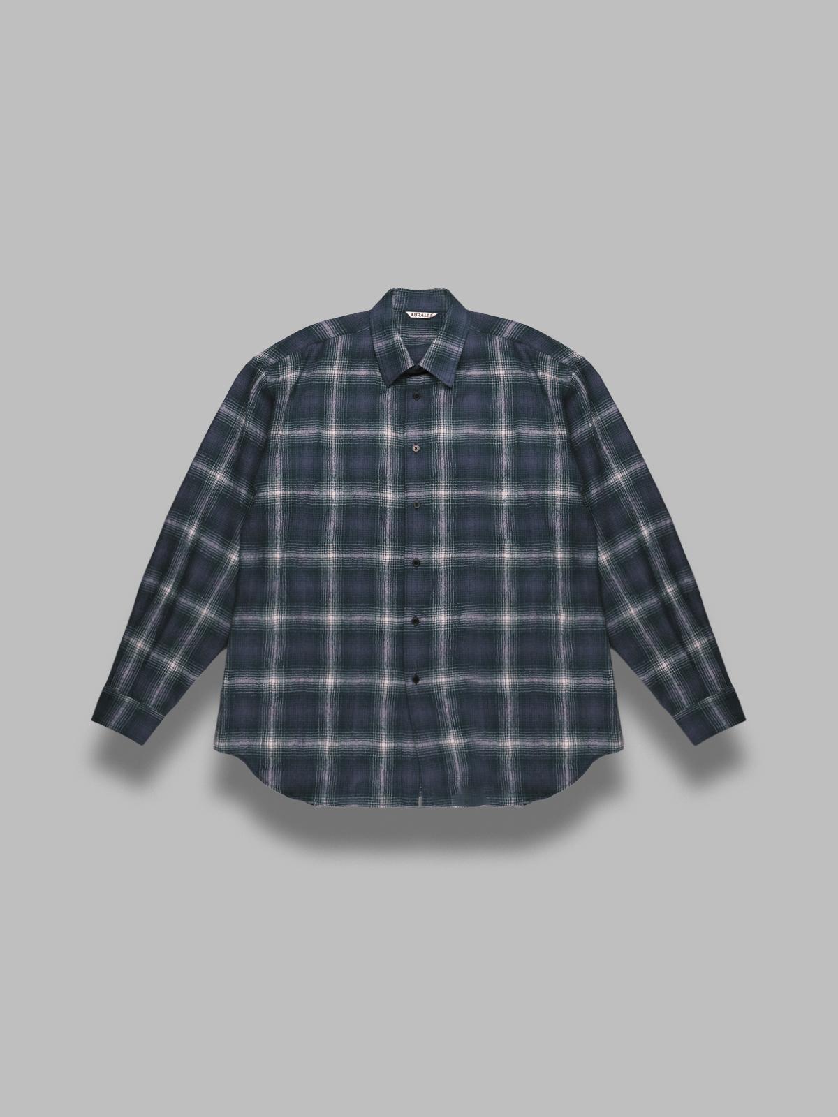 airy wool check shirt A25AS01WN- FG AURALEE 