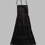 satin long slip dress WDR302B-CWOV0056- BK99 MARINE SERRE 