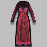 wet nuisette printed jersey ls longs dress WDR300BCJER0085- RD11 MARINE SERRE 