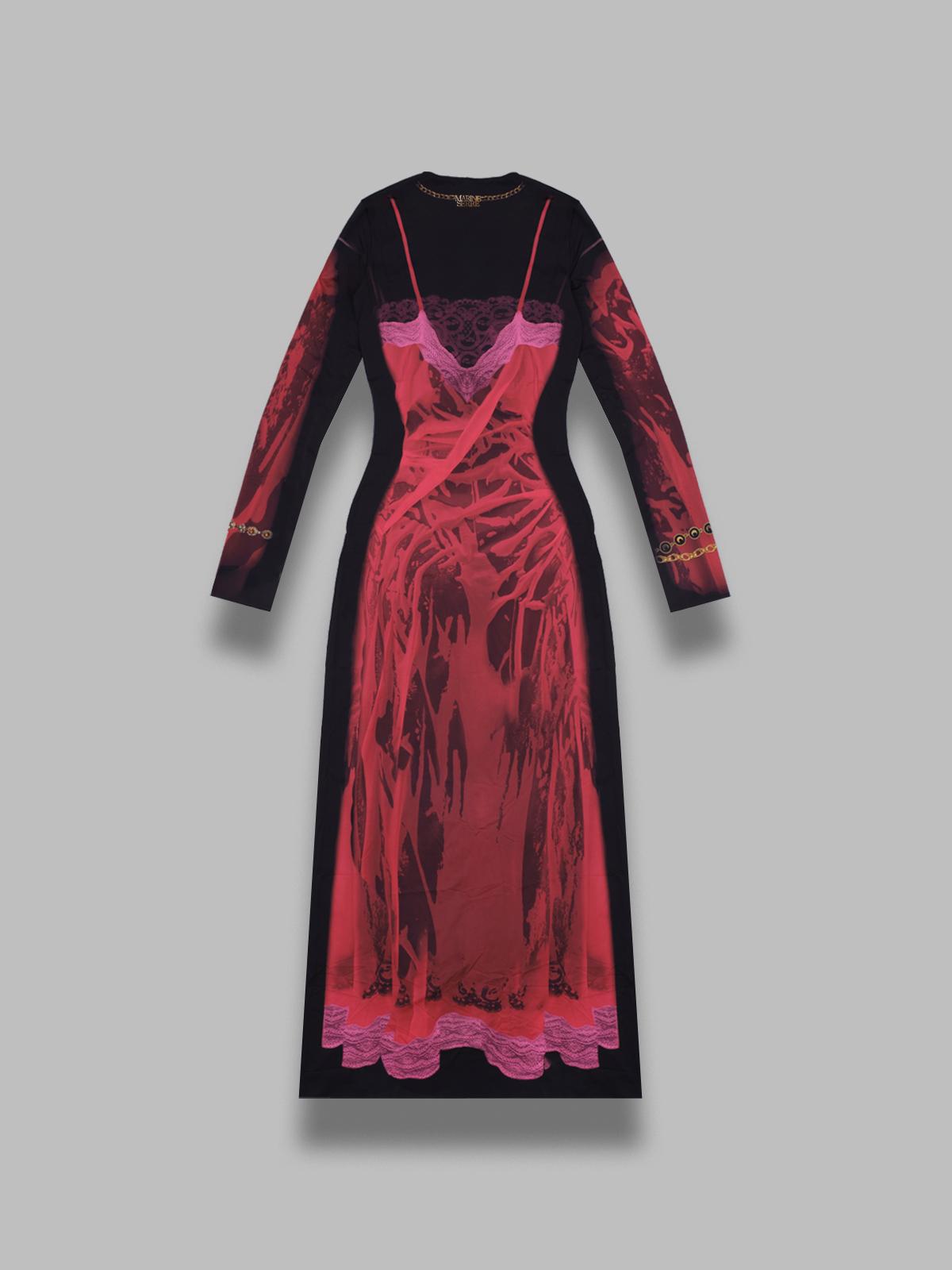 wet nuisette printed jersey ls longs dress WDR300BCJER0085- RD11 MARINE SERRE 