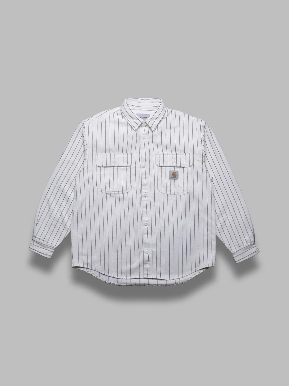 hendry shirt jac 100% cotton 'fountain' twill, 8 oz seaton stripe, wax / dark navy rinsed I034827- 2RM CARHARTT WIP 