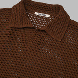 tussah silk cotton mesh knit skipper polo A26SP02SS- BRW AURALEE 