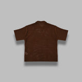 tussah silk cotton mesh knit skipper polo A26SP02SS- BRW AURALEE 