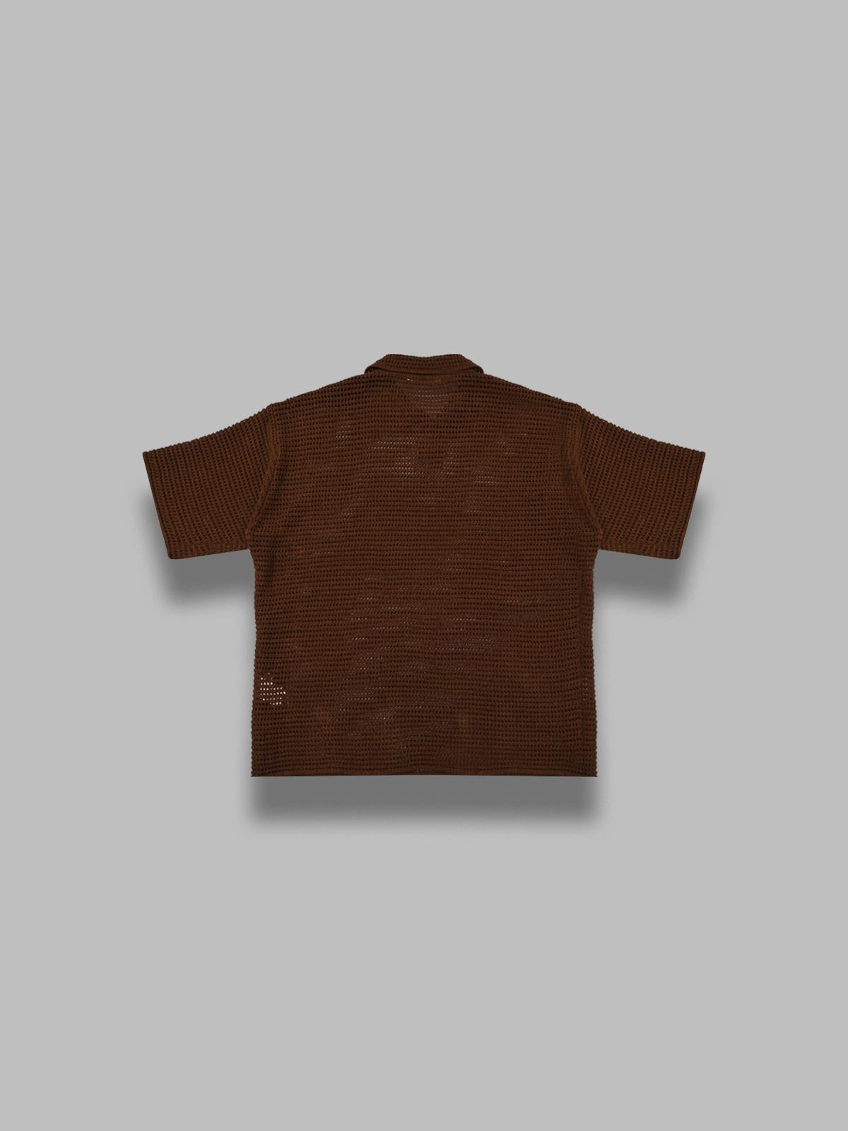 tussah silk cotton mesh knit skipper polo A26SP02SS- BRW AURALEE 